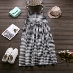 Summer Dress Spaghetti Strap High Waist Women Dress Casual Loose Cotton Linen Plaid Long Dress Black Blue Red Lolita Sundress