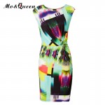 Summer Dress Women Colorful Patchwork Casual Printed Ladies Dresses 2018 New Sheath Elegant Polyester Sleeveless Vintage Dress 