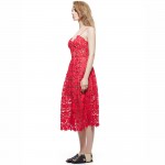 Summer Dresses 2017 Women's Sexy Spaghetti Strap Lace Mid-Calf Dress Crochet V Neck Backless Self Portrait SP Dress Vestidos