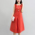 Summer Dresses Cotton Linen Women Dresses Size M-2XL Women Clothing O Neck Sleeveless Loose Waist White Black Red Blue Dress