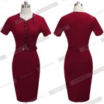 Summer Elegant Formal Business Dresses Wear To Work Solid Colors Stretch Short Sleeve Bodycon Women Dress With Sashes  GB201