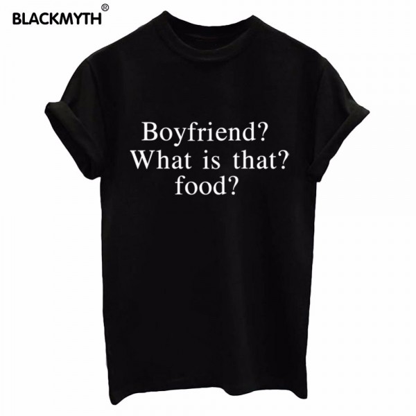 Summer Fashion Boyfriend? What is that? food? Letters Print Short Sleeve Black White Casual Women T Shirt Tops