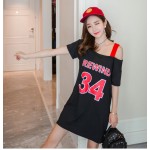 Summer Fashion Oblique Sling Personality Long T-shirt Dress Short Loose Letter Strapless Pregnant Dresses Sexy Cheap Clothes