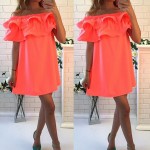 Summer Fashion Slash Double Ruffle Women Dress 2016 Sexy Off The Shoulder Sleeveless Loose MINI Dress Beach Strapless Dress