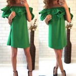 Summer Fashion Slash Double Ruffle Women Dress 2016 Sexy Off The Shoulder Sleeveless Loose MINI Dress Beach Strapless Dress