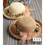 Summer Handmade flower strawhat women's Garland sunbonnet bucket hat roll-up hem beach cap sun hat for women