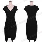 Summer Irregular Red Black Casual Drapery Womens Charming V Neck Bodycon Bandage Office Lady Work Pencil Dress 728