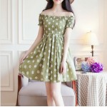 Summer Japanese Pastoral Fresh Style Print Slash Neck Dress High Waist Sweet Off The Shoulder Ladies Dress Sexy Mini Dress