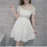 Summer Japanese Pastoral Fresh Style Print Slash Neck Dress High Waist Sweet Off The Shoulder Ladies Dress Sexy Mini Dress