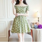 Summer Japanese Pastoral Fresh Style Print Slash Neck Dress High Waist Sweet Off The Shoulder Ladies Dress Sexy Mini Dress