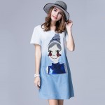 Summer Kawaii Dresses New Large Size Women Kawaii Dress For Fat Cotton Denim Cloth Color Gradient Dress Plus Size Women Clothing