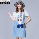 Summer Kawaii Dresses New Large Size Women Kawaii Dress For Fat Cotton Denim Cloth Color Gradient Dress Plus Size Women Clothing