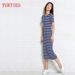 Summer NEW Women's Cashmere, blended Silk Dress  vest Slim round neck knit Long section striped Vest Dresses pullover Sweater 