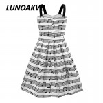 Summer New Women's Fashion Straps Sweet musical note Printing chiffon Tall Waist Princess party Dress evening