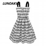 Summer New Women's Fashion Straps Sweet musical note Printing chiffon Tall Waist Princess party Dress evening