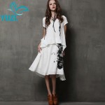 Summer Style Dress 2017 Yuzi Vintage New Cotton Linen Dresses Short Sleeve V-Neck Ink-Painting Print Maxi Vestido Feminino A6529