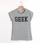 Summer Style Geek Letter Print T Shirt Women New Casual O-Neck Slim T-shirts for Women With Short Sleeve Green Women T Shirt