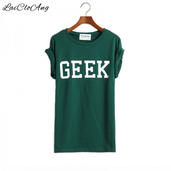 Summer Style Geek Letter Print T Shirt Women New Casual O-Neck Slim T-shirts for Women With Short Sleeve Green Women T Shirt