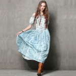 Summer Style Women Dress 2017 Yuzi.may Boho New Cotton Dresses Slash Neck Denim Patchwork Short Sleeve Vestidos Femininos A6522