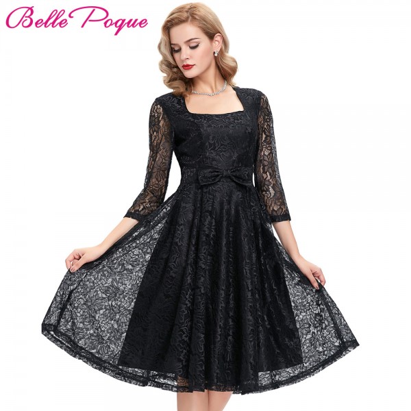 Summer Women Black Lace Swing Vintage Sexy Casual Party Elegant woman clothing Vestidos Robe Femme plus size Rockabilly dresses