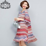 Summer Women Dress Chiffon Plus Size Striped Print Fashion Casual Loose Female Bohemian Beach Vintage Holiday Elegant Dresses