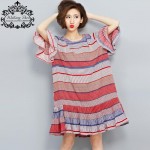 Summer Women Dress Chiffon Plus Size Striped Print Fashion Casual Loose Female Bohemian Beach Vintage Holiday Elegant Dresses