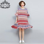 Summer Women Dress Chiffon Plus Size Striped Print Fashion Casual Loose Female Bohemian Beach Vintage Holiday Elegant Dresses