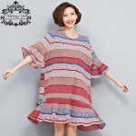 Summer Women Dress Chiffon Plus Size Striped Print Fashion Casual Loose Female Bohemian Beach Vintage Holiday Elegant Dresses