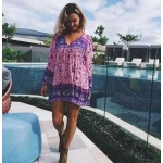 Summer Women Dress Wrist Sleeve V Neck Sexy Dress Female Hollow Out Loose Holiday Dress 2017 Bohemian Beach Dress