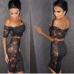 Summer Women Lace Embroidery Bandage Bodycon Dress Knee-Length Party Prom Night Clubwear Two Piece Sets Dress Slim Vestidos