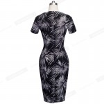 Summer Women Outfits Elegant Leaf Print Sheath Business Office Wear Dresses Knee Length Sweat-heart Neck Women Formal Dress B317