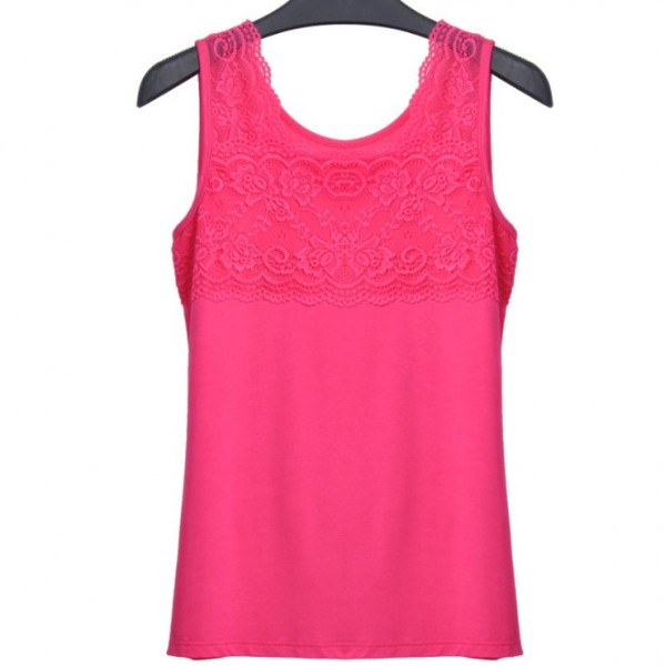 Summer Women Slim Tank Tops Lady O-Neck Bodycon Large Elastic Sleeveless T Shirts Female Camisoles Tanks Patchwork Lace