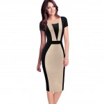 Summer Womens Elegant Optical Illusion Colorblock Contrast Modest Slim Wear to Work Business Casual Party Sheath Pencil Dress