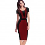 Summer Womens Elegant Optical Illusion Colorblock Contrast Modest Slim Wear to Work Business Casual Party Sheath Pencil Dress