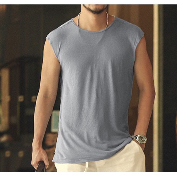 Summer new linen men sleeveless t-shirt casual men's tank vest Loose Men Tank Top Fitness Singlets Brand Cotton Mens T-Shirt