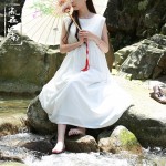 Summer style Mori Girlr dress plus size literary pure linen sleeveless dress long robe