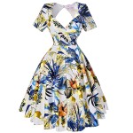 Summer style rockabilly dress women hollowed back Audrey hepburn swing 50s vintage floral vestidos short sleeve print dress 2016