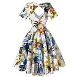 Summer style rockabilly dress women hollowed back Audrey hepburn swing 50s vintage floral vestidos short sleeve print dress 2016