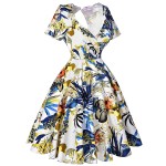 Summer style rockabilly dress women hollowed back Audrey hepburn swing 50s vintage floral vestidos short sleeve print dress 2016