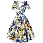 Summer style rockabilly dress women hollowed back Audrey hepburn swing 50s vintage floral vestidos short sleeve print dress 2016