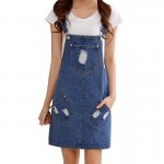 Summer women denim dress Casual loose overalls dresses Preppy style big pocket hole decorate Plus size XXL M223