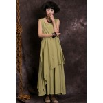 Summer women's loose cotton linen sleeveless long dress solid colors irregular for female 8511142 vintage clothing