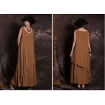 Summer women's loose cotton linen sleeveless long dress solid colors irregular for female 8511142 vintage clothing