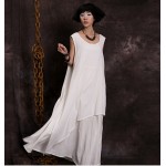 Summer women's loose cotton linen sleeveless long dress solid colors irregular for female 8511142 vintage clothing