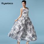 Super Large Plus Size Floral Prints Chiffon Long Tank Dresses Women Clothing Summer Style Pleated Casual Maxi Vestidos Oversize