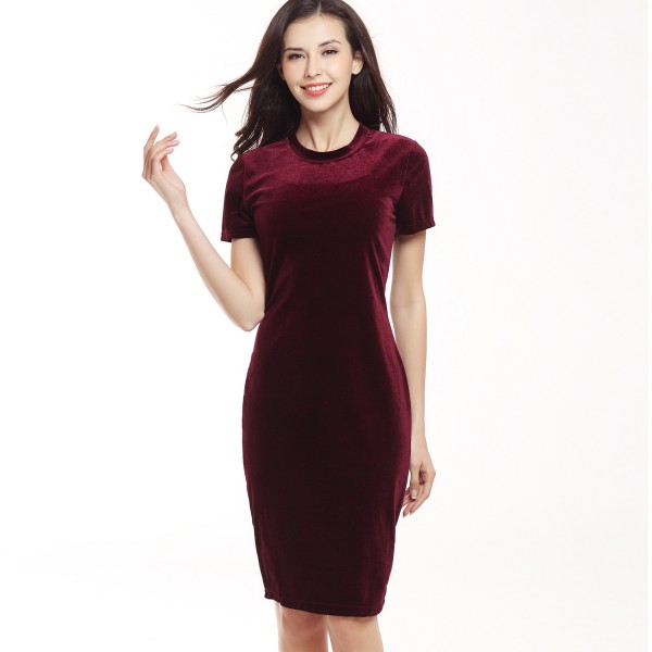 Suvance Velvet Sexy O Neck Short Sleeves Solid Color Pencil Mini Dress Fashion Spring Summer New Women Vestidos