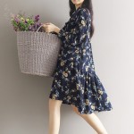 Sweet Chiffon Dress 2017 Spring New Women Literary Vintage Stand Collar Long Sleeve Flower Printed Ruffles Dress Mori Girl