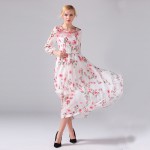 Sweet Dress New 2016 Spring Summer Famous Street Vintage Novelty Appliques & Floral Print Slim White Luxury Long Dress