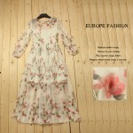 Sweet Dress New 2016 Spring Summer Famous Street Vintage Novelty Appliques & Floral Print Slim White Luxury Long Dress