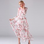 Sweet Dress New 2016 Spring Summer Famous Street Vintage Novelty Appliques & Floral Print Slim White Luxury Long Dress